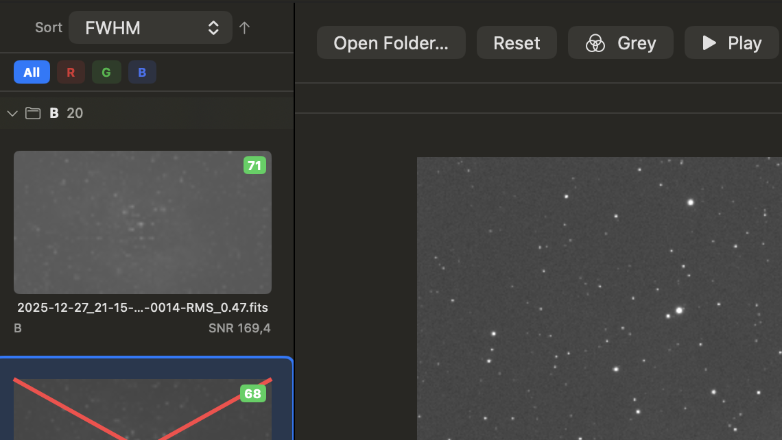 Thumbnail sidebar with filter buttons and sort options